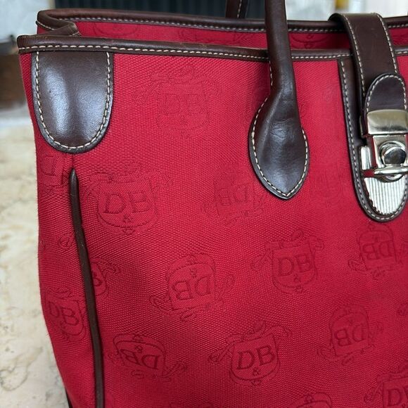 Dooney & Bourke Dual Handle Satchel Donegal Crest Red Canvas & Leather Bag - Picture 10 of 14